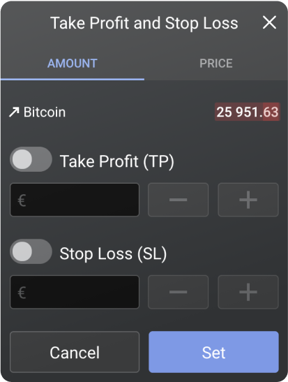 product modal with take profit and stop loss zoomed up