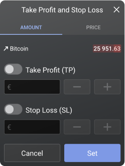 product modal with take profit and stop loss zoomed up